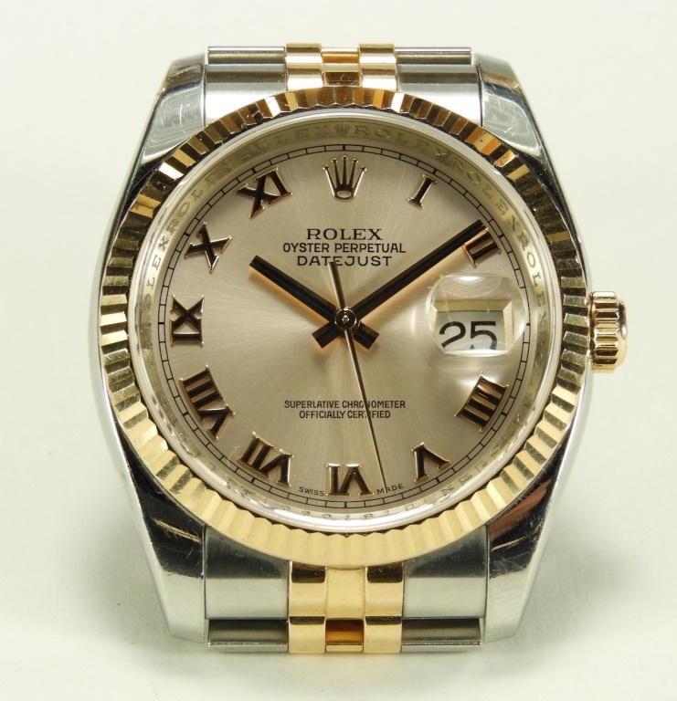 Appraisal: ROLEX OYSTER PERPETUAL TWO TONE DATEJUST WATCH Switzerland Post Men's