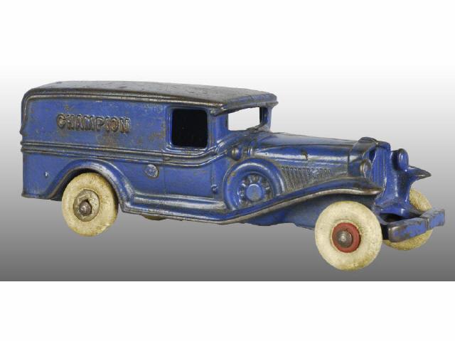 Appraisal: Cast Iron Champion Dark Blue Panel Truck Toy Description Marked