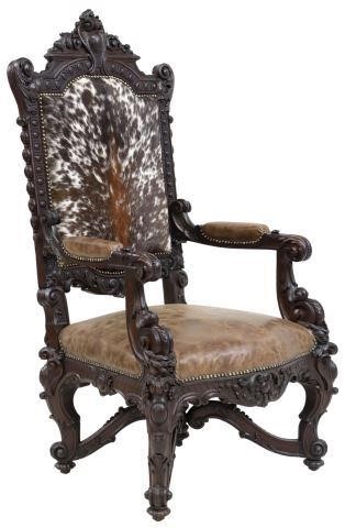 Appraisal: Baroque style carved oak armchair th c having foliate carved