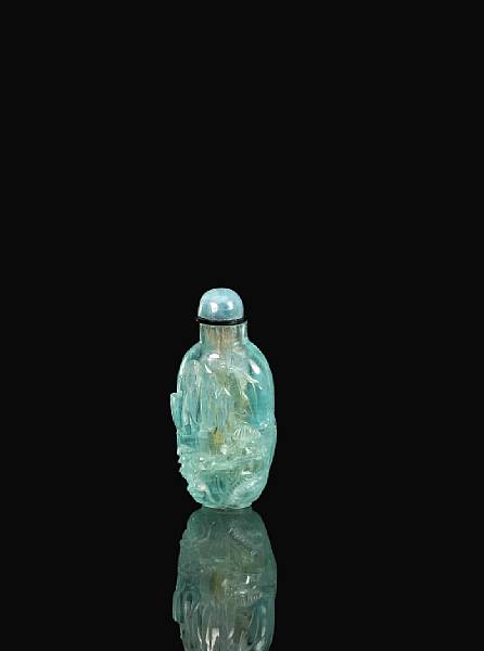 Appraisal: An aquamarine snuff bottle th Century Of slender elongated form