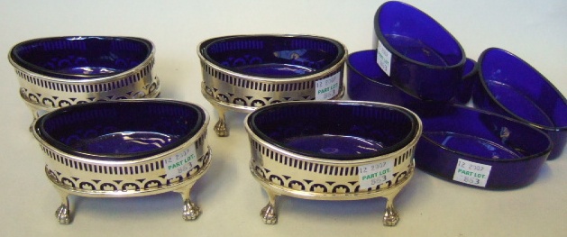 Appraisal: A set of four silver oval salts each with pierced