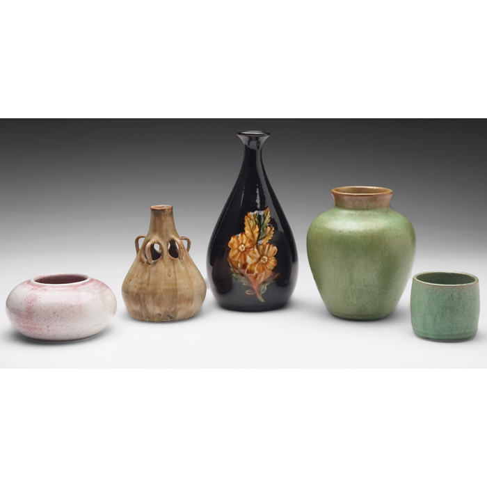 Appraisal: Art Pottery vase five various shapes and colors four are