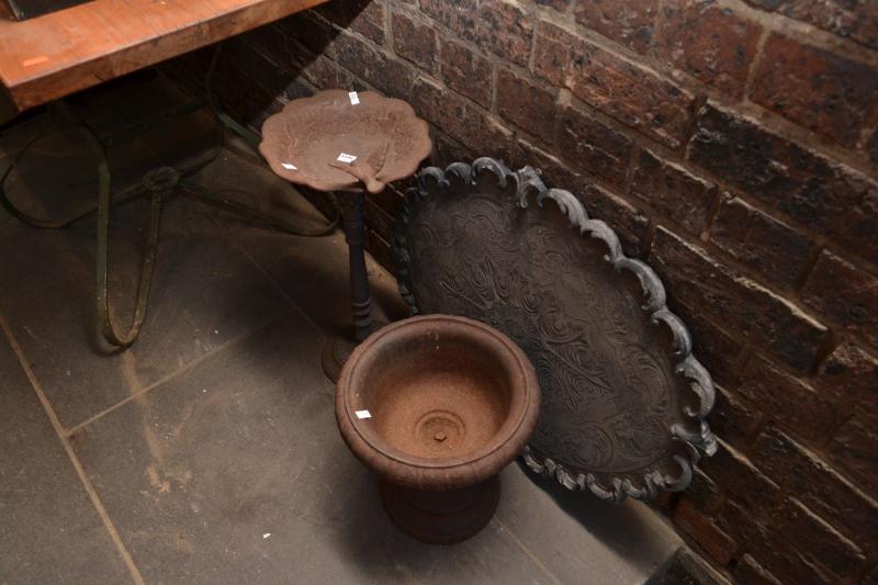 Appraisal: A CAST IRON URN A CAST IRON BIRD FEEDER AND