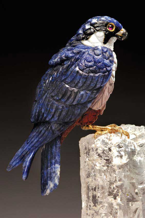 Appraisal: MAJESTIC SODALITE FALCON Artist Peter Muller Brazil This solitary falcon