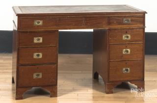 Appraisal: Mahogany campaign desk th c h w Mahogany campaign desk