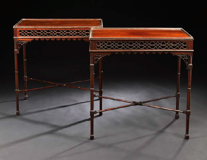 Appraisal: Pair of Chippendale-Style Mahogany Silver Tables late th century each