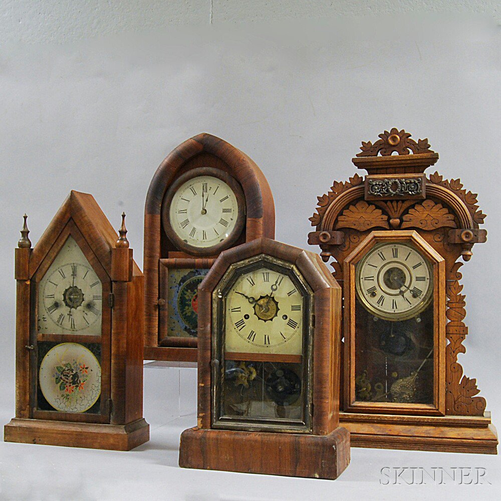 Appraisal: Four Connecticut Shelf Clocks all time and strike movements two