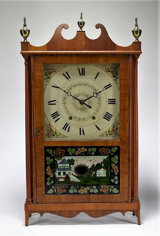 Appraisal: C Mark Leavenworth Mahogany Pillar Scroll Clock Connecticut Circa Mahogany