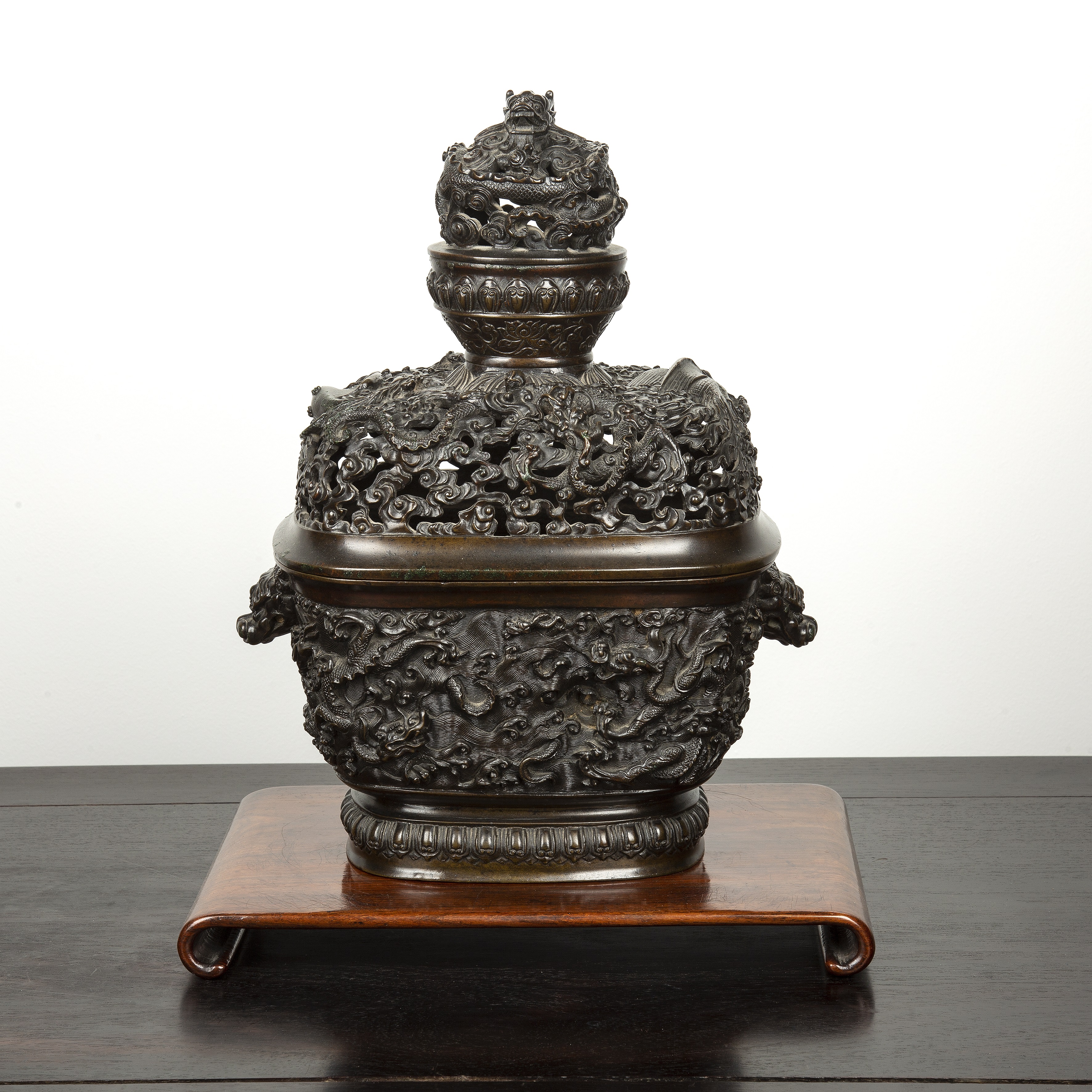 Appraisal: Heavy bronze 'Dragon' censer and cover Chinese th Century of