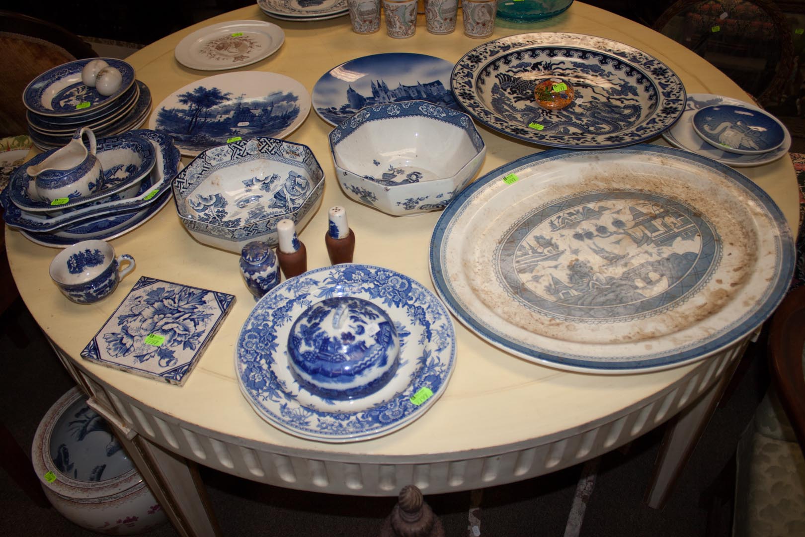 Appraisal: Large of assortment of blue and white china including souvenir