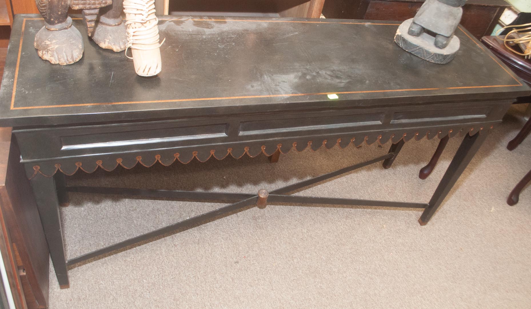 Appraisal: Metal and wood contemporary sofa table