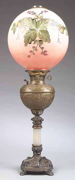 Appraisal: An American Mixed-Metal Double Center Drought Kerosene Lamp of the