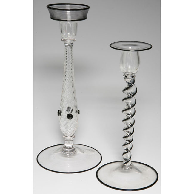 Appraisal: Steuben candlestick clear glass with a spiral stem with black