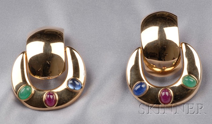 Appraisal: kt Gold Gem-set Earpendants designed as clips suspending rings bezel-set