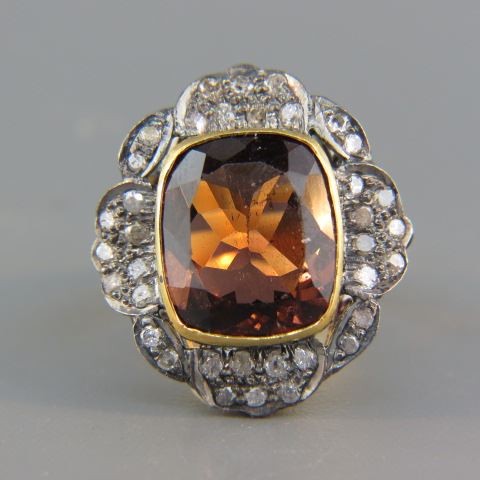 Appraisal: Tourmaline Diamond Ring rich cushion cut red brown carat gem