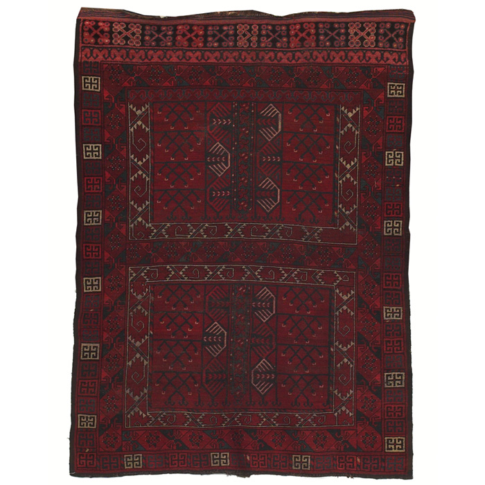 Appraisal: Turkoman rug c Hatchley geometric design on a red field