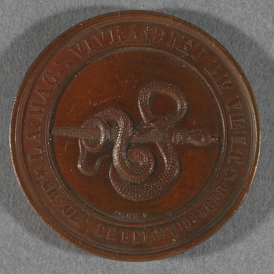 Appraisal: Belgian Copper Masonic Medal Obverse snake entwined around and biting