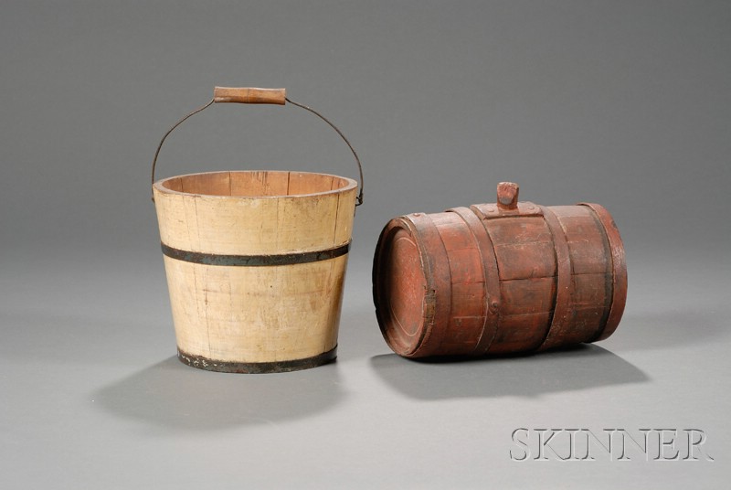 Appraisal: Painted Wooden Rum Keg and Pail America early th century