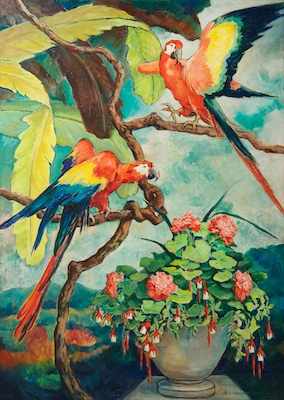 Appraisal: William Joseph Eastman American - Macaws Oil on canvas signed