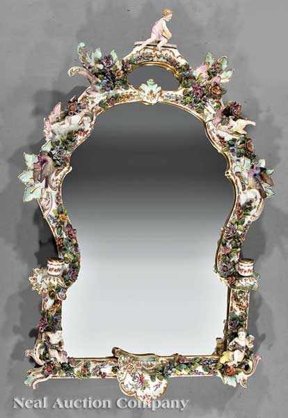 Appraisal: An Antique Meissen Polychrome Porcelain Mirror marked shaped surround with