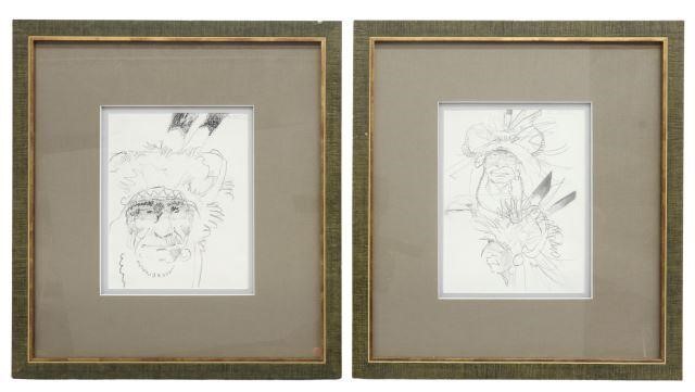 Appraisal: lot of Framed drawings on paper Native American Portraits signed