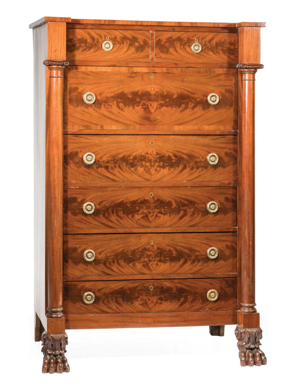 Appraisal: American Late Classical Mahogany Tall Chest of Drawers early-to-mid th