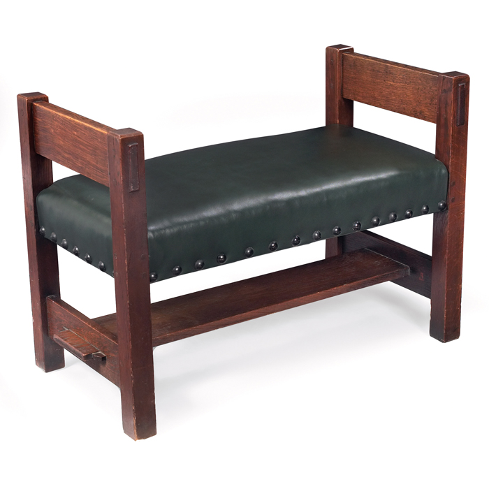 Appraisal: Gustav Stickley window seat heavy thrutenonconstruction with a recovered leather