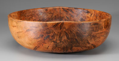 Appraisal: Large turned maple bowl one piece curly red maple signed