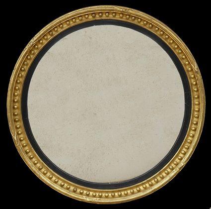 Appraisal: REGENCY CARVED GILTWOOD LARGE CONVEX MIRROR With ebonized reeded inner