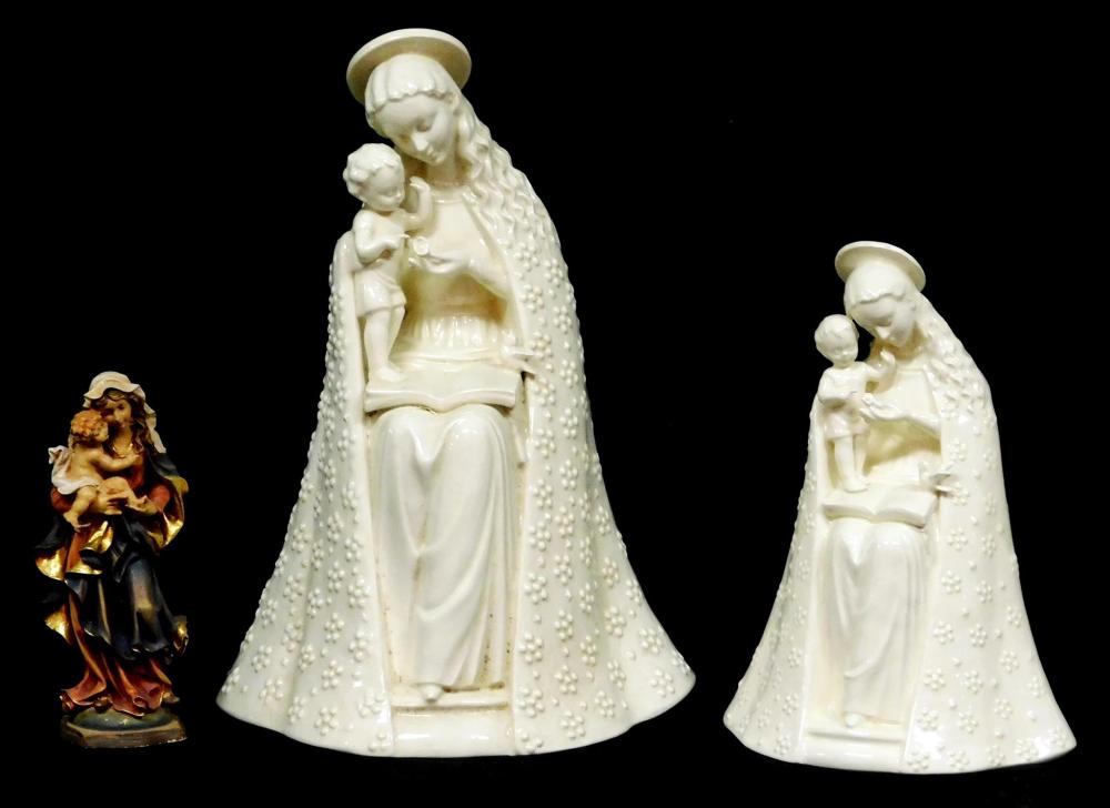 Appraisal: Three Madonna and child figures one carved wood Franz Barthels