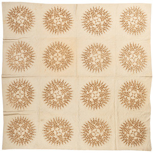 Appraisal: A Pieced Sunburst Quilt and a White Matelasse Coverlet Pieced