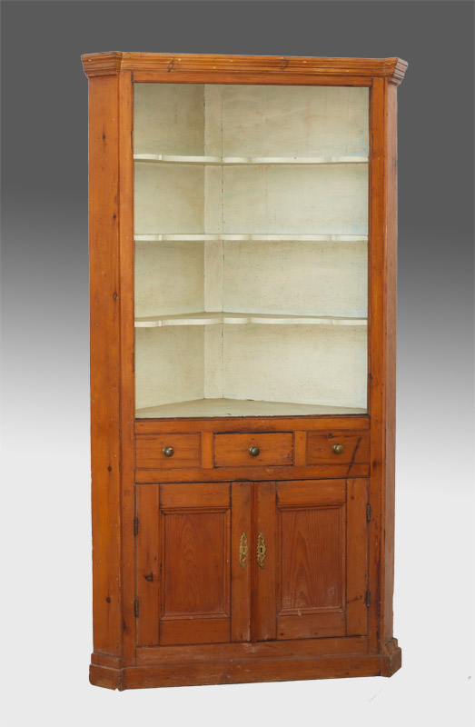 Appraisal: AMERICAN PINE CORNER CABINET Top section with open painted interior