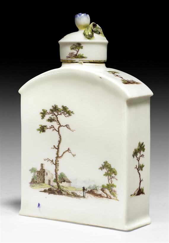 Appraisal: TEA CADDY AND LID WITH LANDSCAPE PAINTING ZURICH CIRCA Underglaze