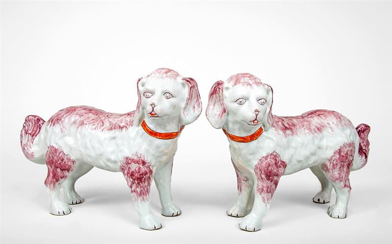 Appraisal: Pair of Staffordshire Figures of Spotted Spaniels th Century x