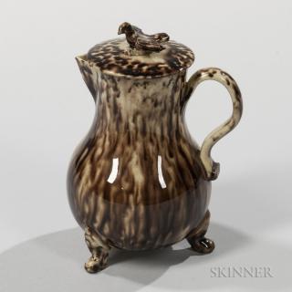 Appraisal: Staffordshire Brown Tortoiseshell-glazed Cream-colored Creamer and Cover England c bird