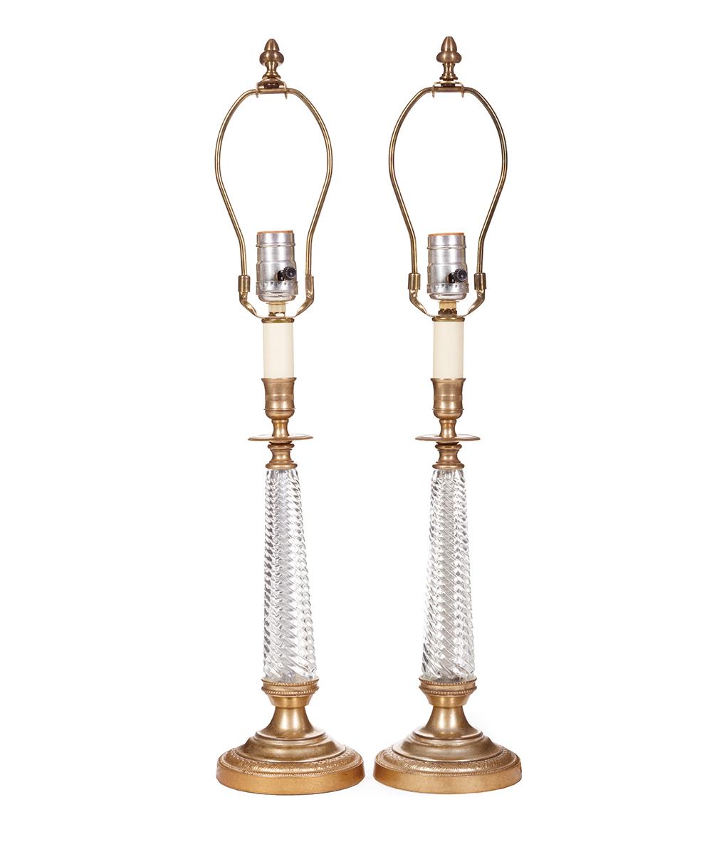 Appraisal: Pair of Continental Crystal Lamps th c h to socket