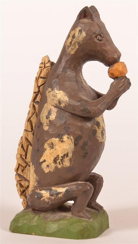 Appraisal: Strawser Carved and Painted Folk Art Squirrel Strawser Carved and