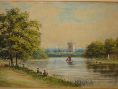 Appraisal: H THOMPSON th Century River Scene with Anglers watercolour and