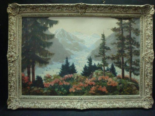 Appraisal: Signed Oil on Canvas of Snowy Mountains Signed lower left