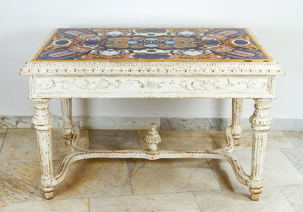 Appraisal: Florentine Table Florentine Table on four fluted and carved feet