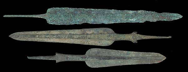 Appraisal: A lot of three Bronze Age tanged spear headsprobably Luristan