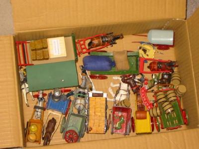 Appraisal: Various Charben and other metal horse drawn vehicles with figures