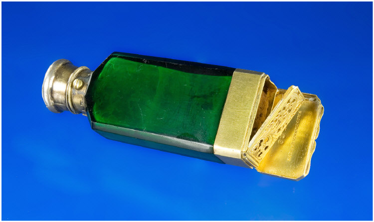 Appraisal: Sampson Mordan Combination Scent Bottle And Vinaigrette Victorian Green Glass