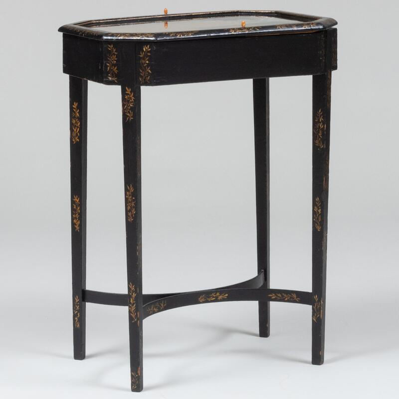 Appraisal: Victorian Ebonized and Parcel-Gilt Vitrine Table x x in Condition