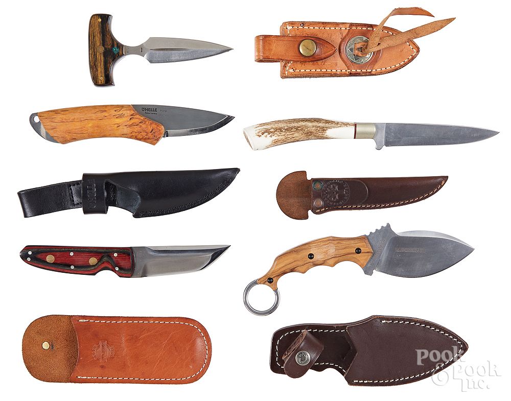 Appraisal: Five contemporary knives Five contemporary knives to include a Boker