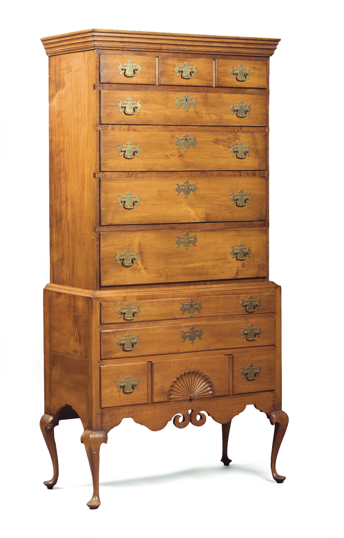 Appraisal: NEW HAMPSHIRE QUEEN ANNE CARVED MAPLE HIGHBOY DUNLAP SCHOOL The