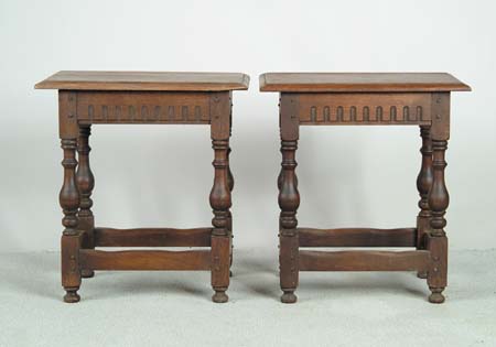 Appraisal: PAIR OF REPRODUCTION WALNUT JOINT STOOLS Turned legs with box