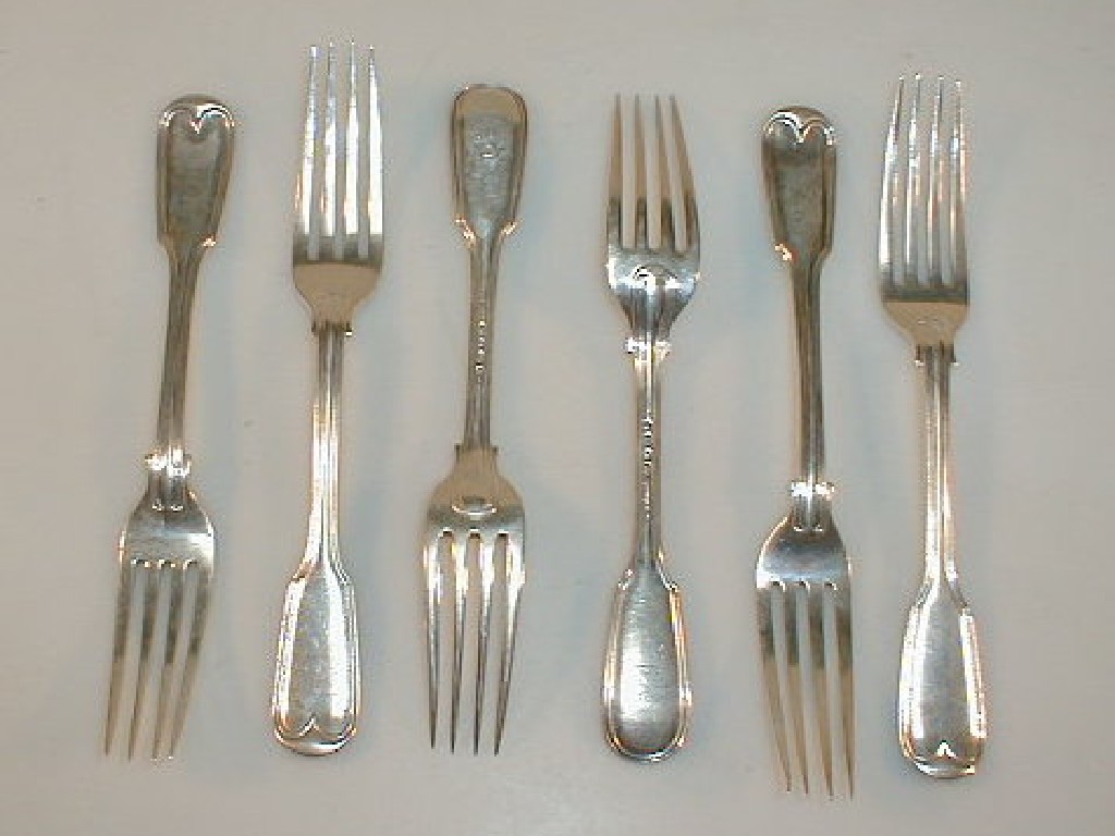 Appraisal: A set of six Victorian silver dessert forks of thread