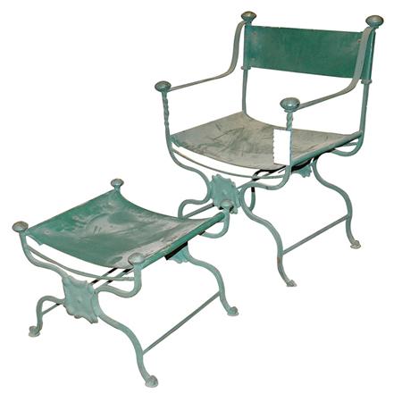 Appraisal: Green Painted Metal Chair and Stool en Suite Estimate nbsp