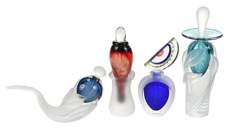 Appraisal: Four Signed Studio Glass Art Perfume Bottles including two by